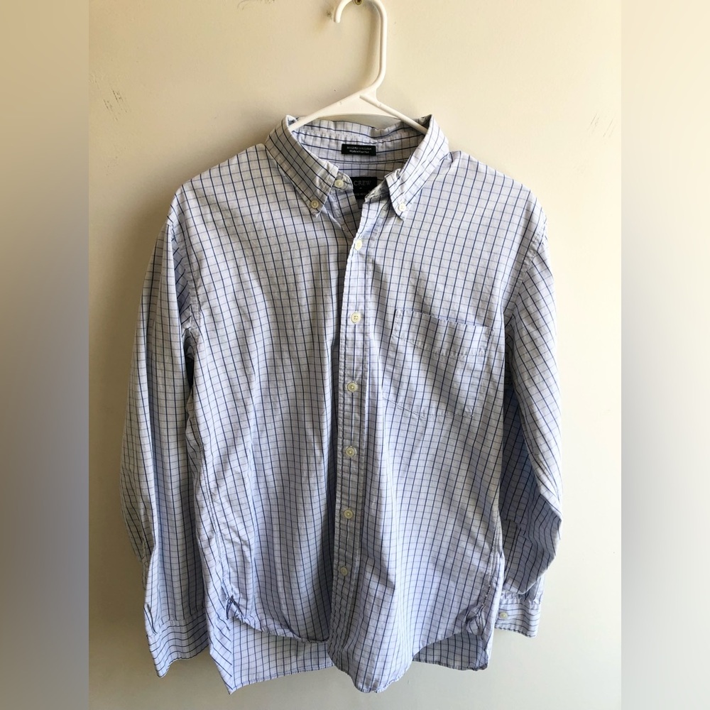 J Crew Men’s Button Up Dress Shirt Work Business Casual White and Blue Gingham M